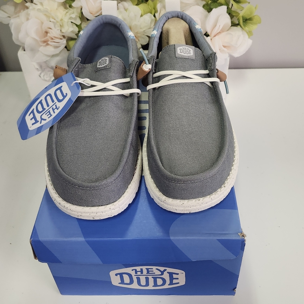 Hey Dude Wally Craft Linen Monument Grey/Faded Denim Size 10